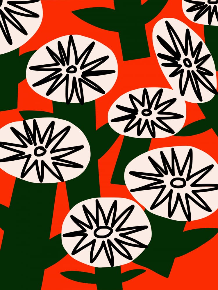 Orange Abstract Flowers by Little Dean — canvas wall art