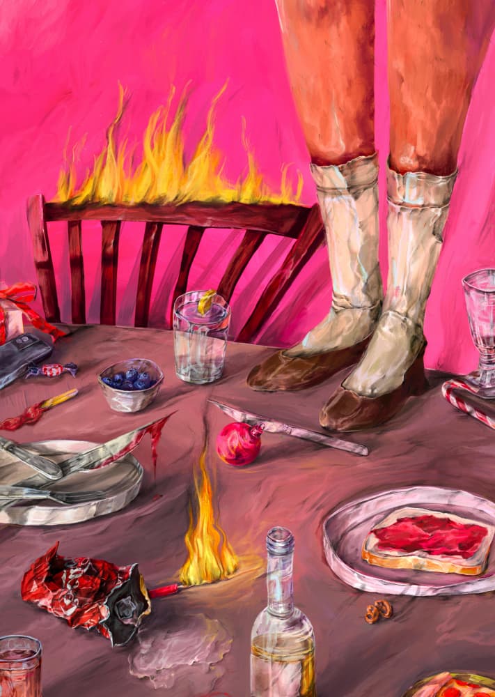 Surreal Burning Table by Natascha Baumgärtner — canvas wall art