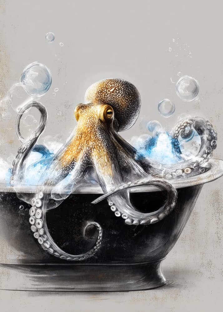 Octopus Bubble Bath by Justyna Jaszke — canvas wall art