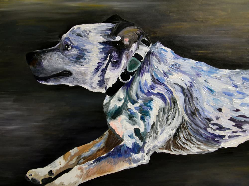 Running Blue Dog by Pauline Wegman | Key and Sea Creative — canvas wall art