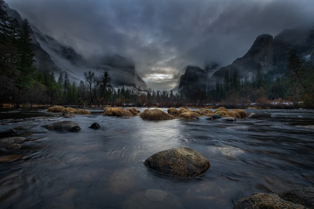 Moody Mountain River by Judy Tseng — canvas wall art