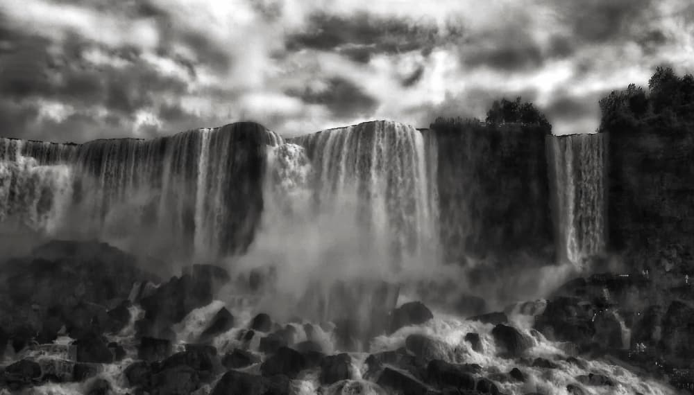 Dramatic Black White Waterfall by Yvette Depaepe — canvas wall art