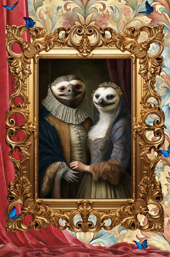 Regal Sloth Couple by Sue Skellern — canvas wall art