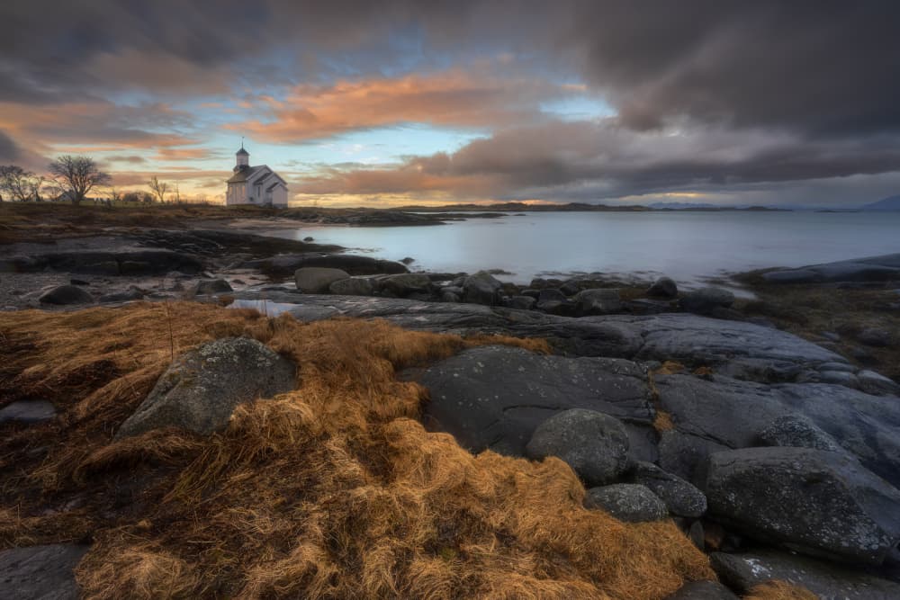 Coastal Church Sunset by Adam Pachula — canvas wall art