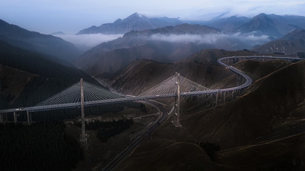 Misty Mountain Bridge by Dennis Zhang — canvas wall art