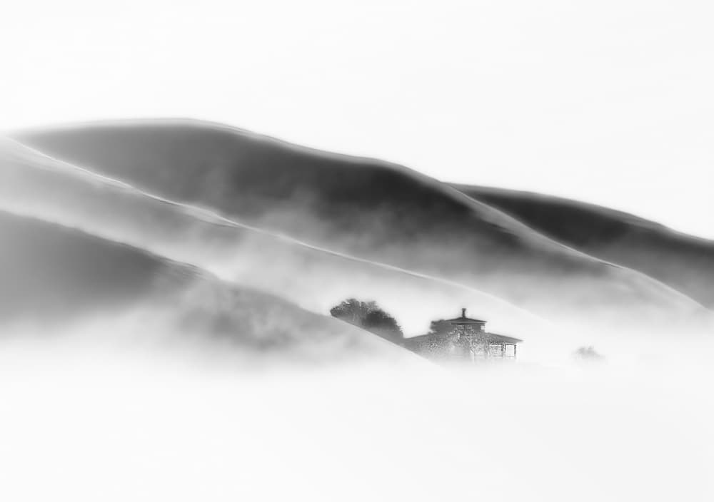 Cabin in the Mist by Jenny Qiu — canvas wall art