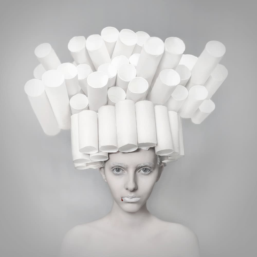 Conceptual White Cigarette Portrait by hardibudi — canvas wall art