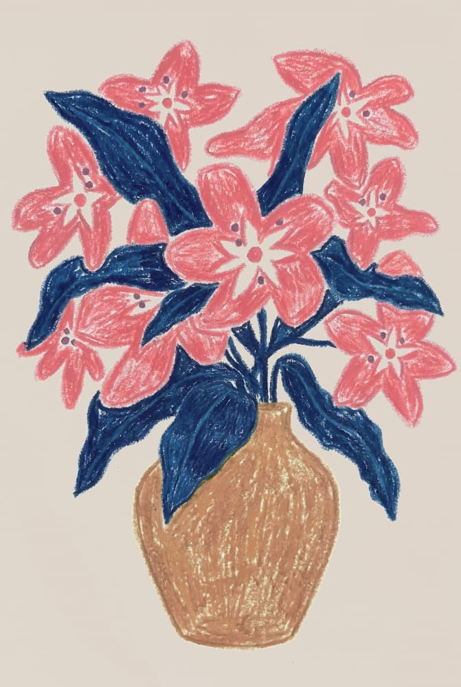 Pink Floral in Terracotta Vase by Melloi Art Prints — canvas wall art