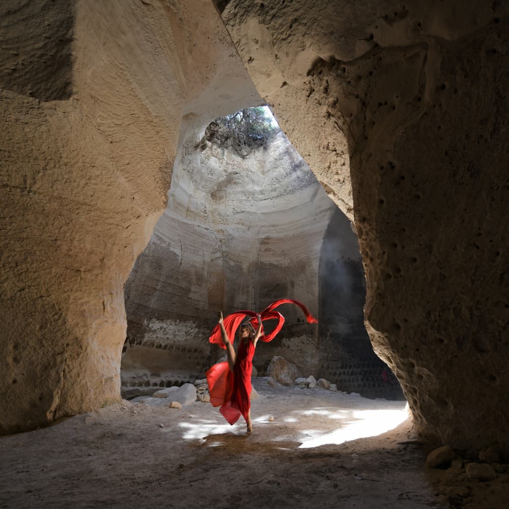 Red Flowing Cave Dance by Yoram GIL — canvas wall art