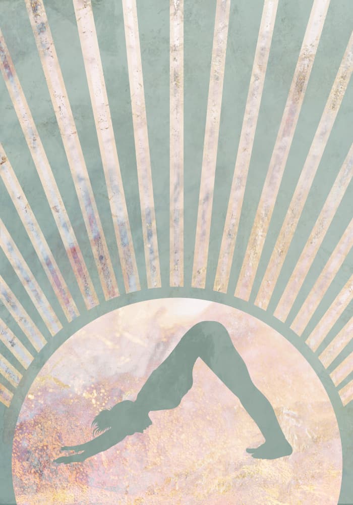 Downward Dog Sunburst Aura by Sarah Manovski — canvas wall art