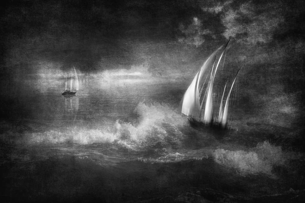 Stormy Sea Sailboats by Charlaine Gerber — canvas wall art
