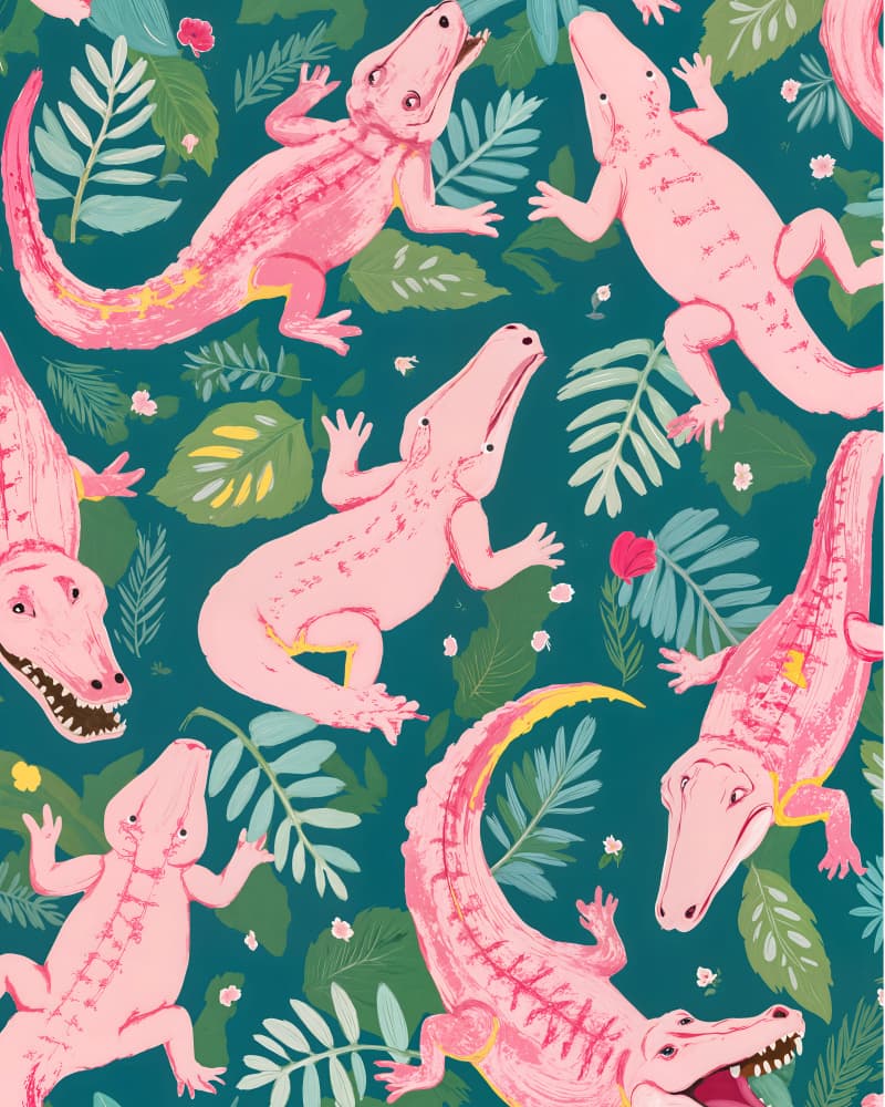 Pink Crocodiles Jungle Pattern by Uma Gokhale — canvas wall art
