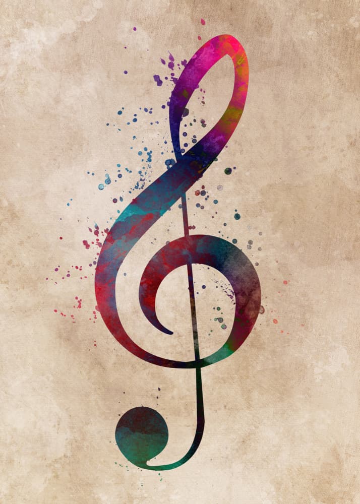 Colorful Treble Clef Splash by Justyna Jaszke — canvas wall art