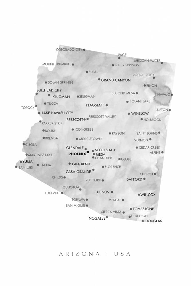 Arizona State Map by Rosana Laiz Blursbyai — canvas wall art