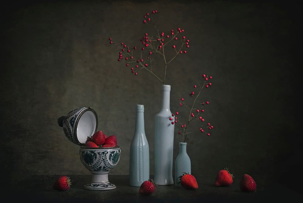 Red Berries Still Life by Lydia Jacobs — canvas wall art