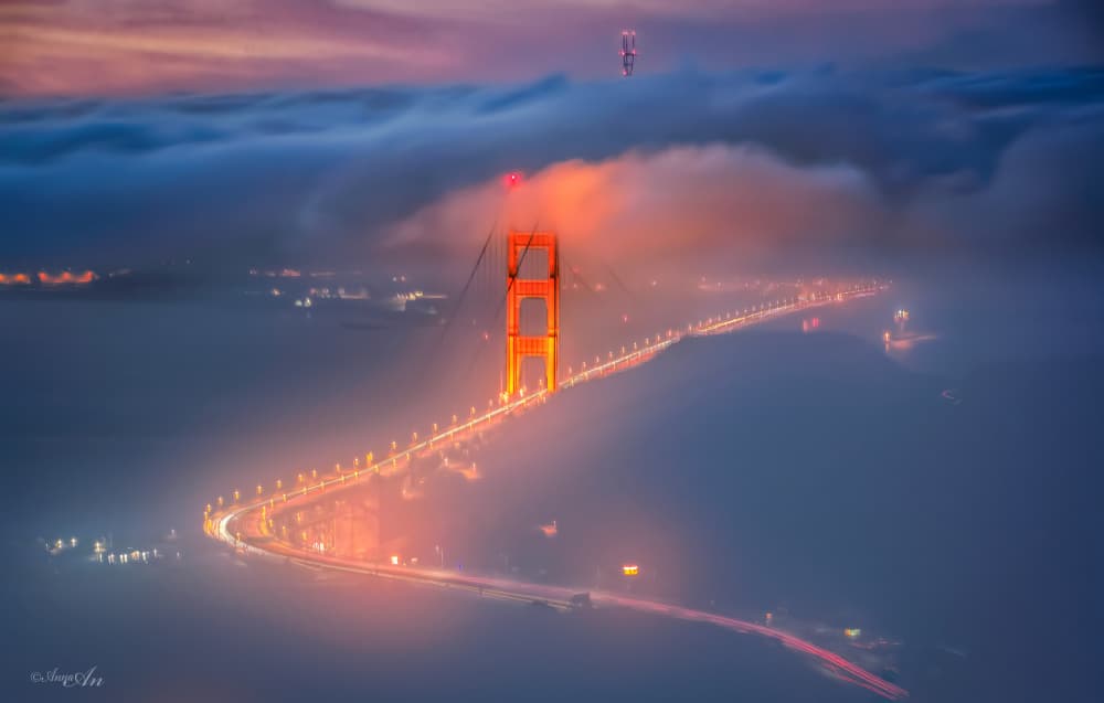 Golden Gate Twilight Fog by ANNA AN — canvas wall art