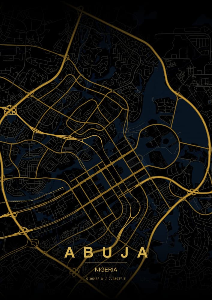 Abuja Golden Map by HUGO — canvas wall art