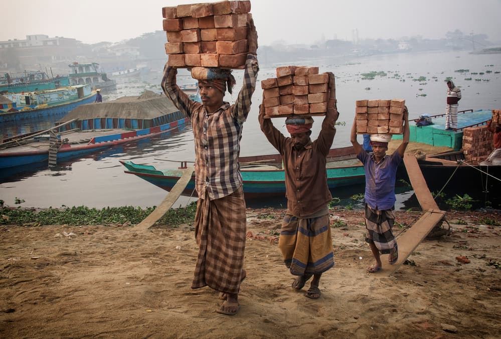 Riverbank Brick Workers by Elena Molina — canvas wall art