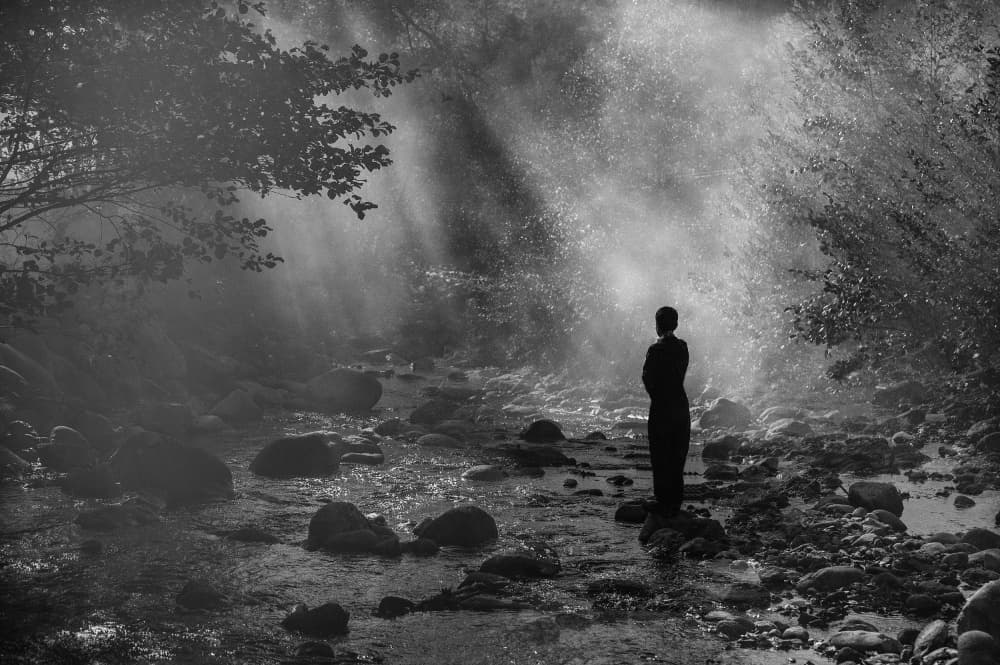 Misty River Solitary Figure by Adela Lia Rusu — canvas wall art