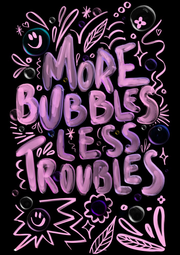 More Bubbles Less Troubles by Baroo Bloom — canvas wall art