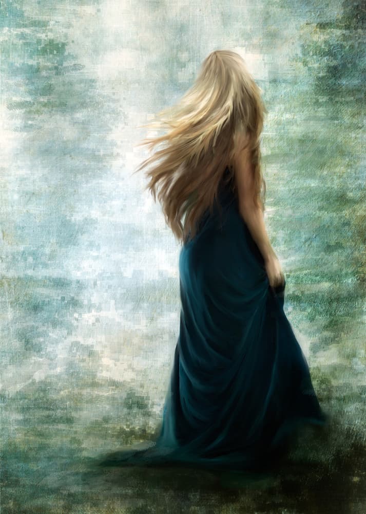 Dreamy Woman Blue Dress by Charlaine Gerber — canvas wall art