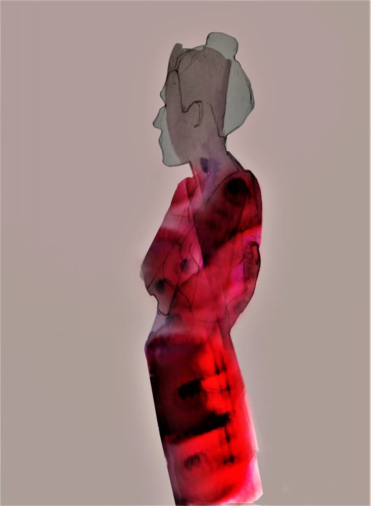 Contemplative Red Woman by Doris Schmitz — canvas wall art