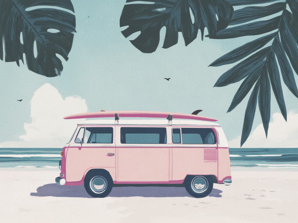 Vintage Pink Beach Van by Andreas Magnusson — canvas wall art