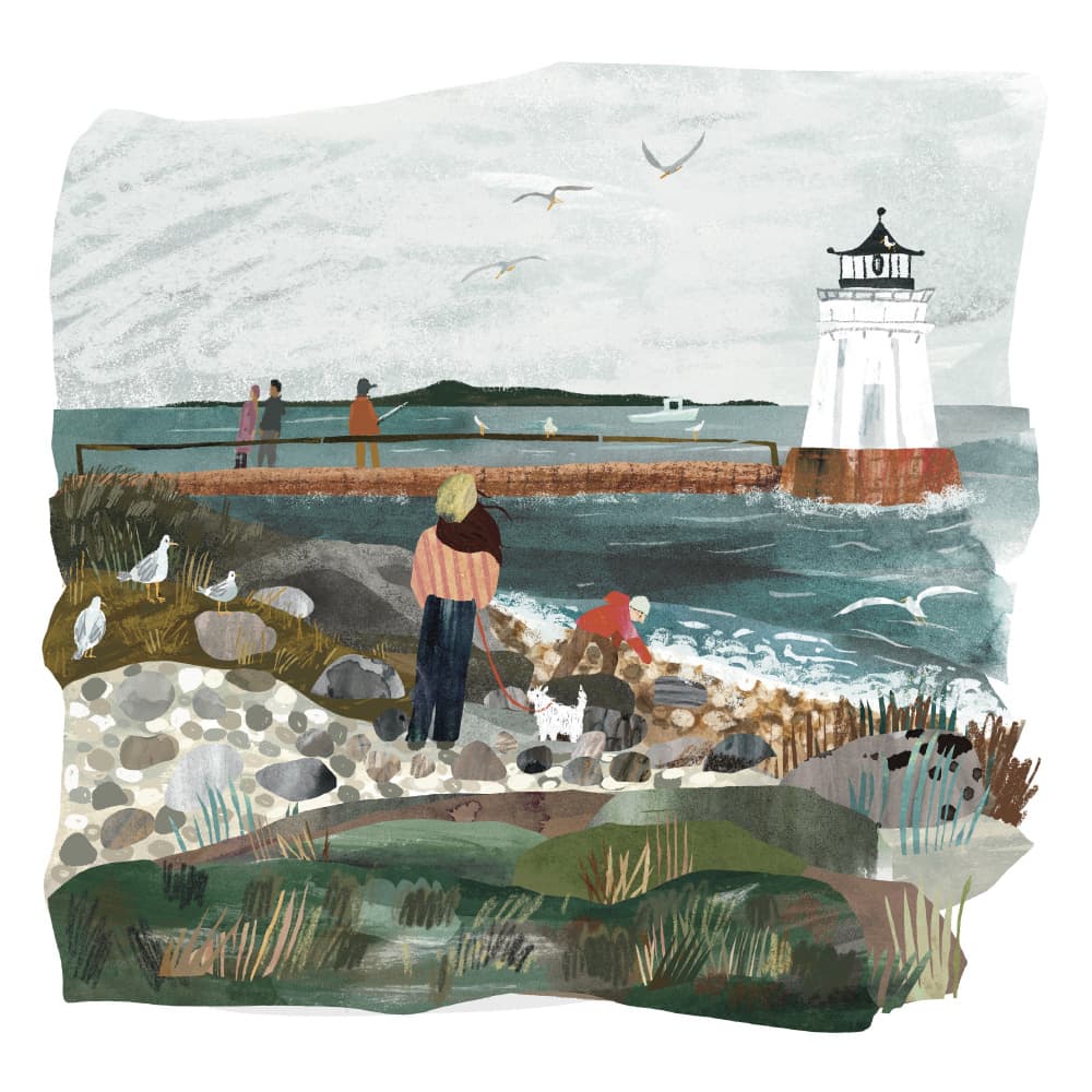 Seaside Lighthouse Stroll by Claire Hanley — canvas wall art