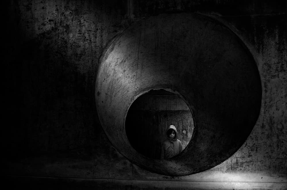 Mysterious Figure Dark Tunnel by Wim Schuurmans — canvas wall art
