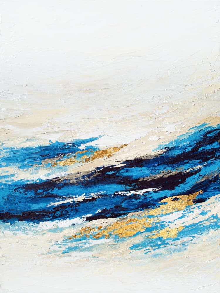 Blue Gold Ocean Waves by Alyson Storms — canvas wall art