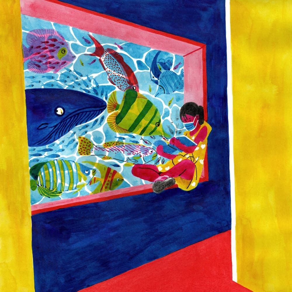 Girl Drawing Ocean Life by Zhigang Zhang — canvas wall art