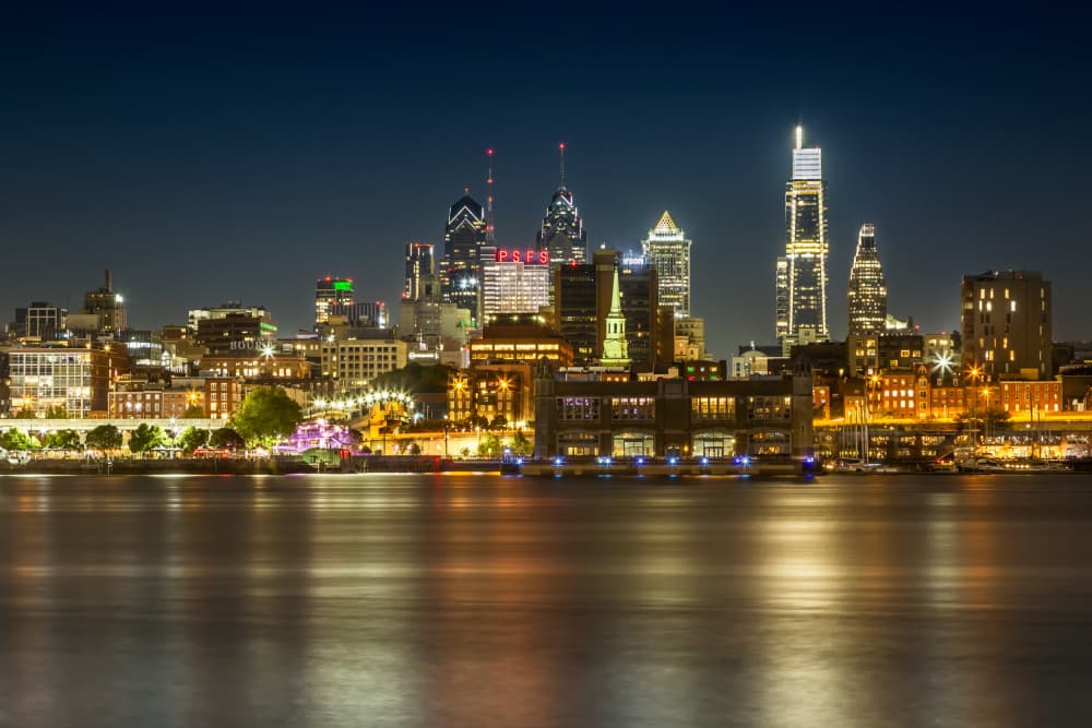 Philadelphia Night Reflections by Melanie Viola — canvas wall art