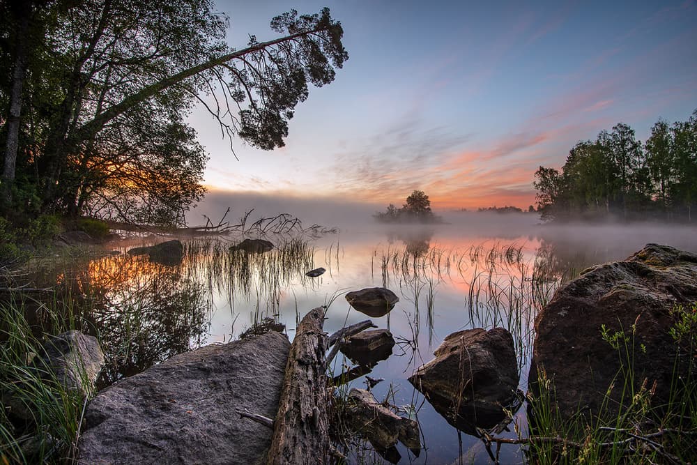 Misty Lake Sunrise by Keller — canvas wall art