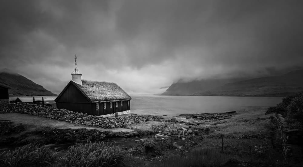Moody Fjord Church by Kenneth-Wei Zeng — canvas wall art