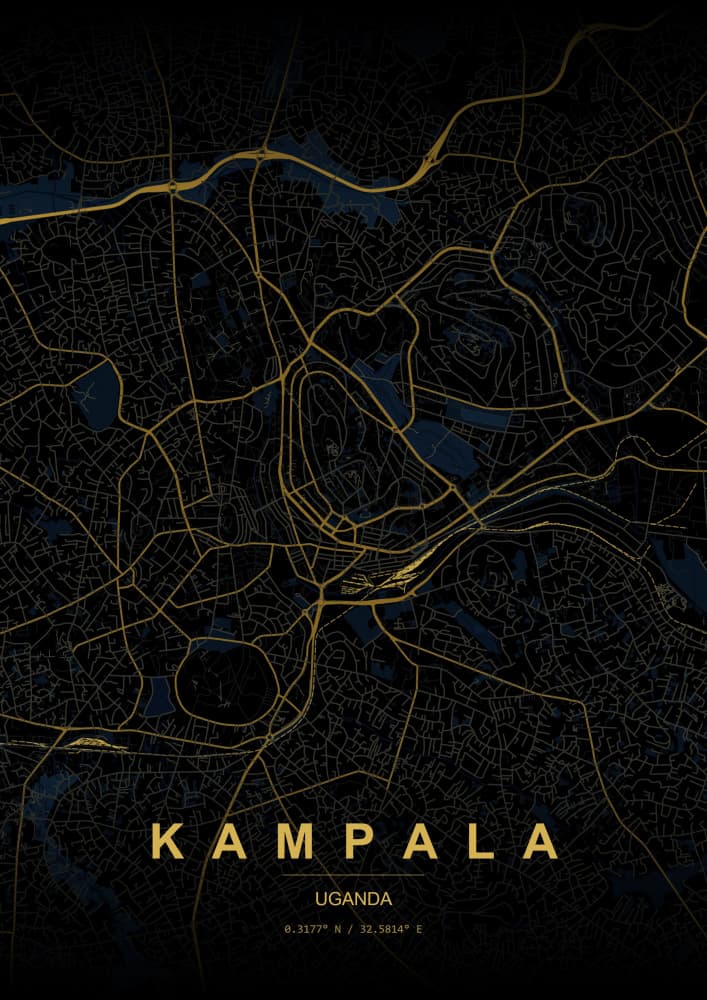 Golden Kampala Map by HUGO — canvas wall art