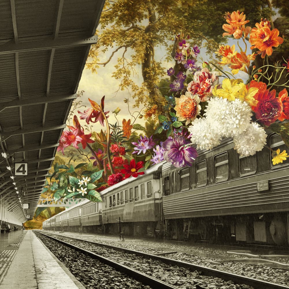 Surreal Floral Train by Marja van den Hurk — canvas wall art