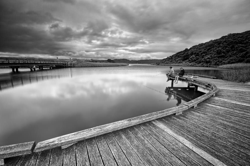 Fishing on the Pier by Ashley Sowter — canvas wall art
