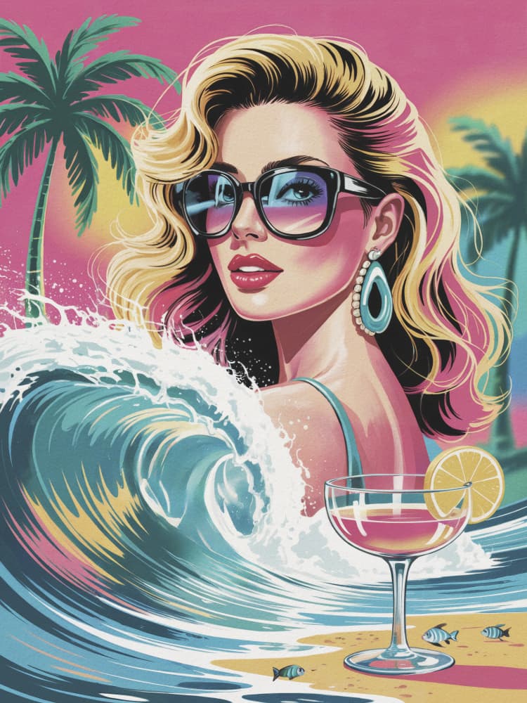 Vibrant Retro Beach Day by Andreas Magnusson — canvas wall art