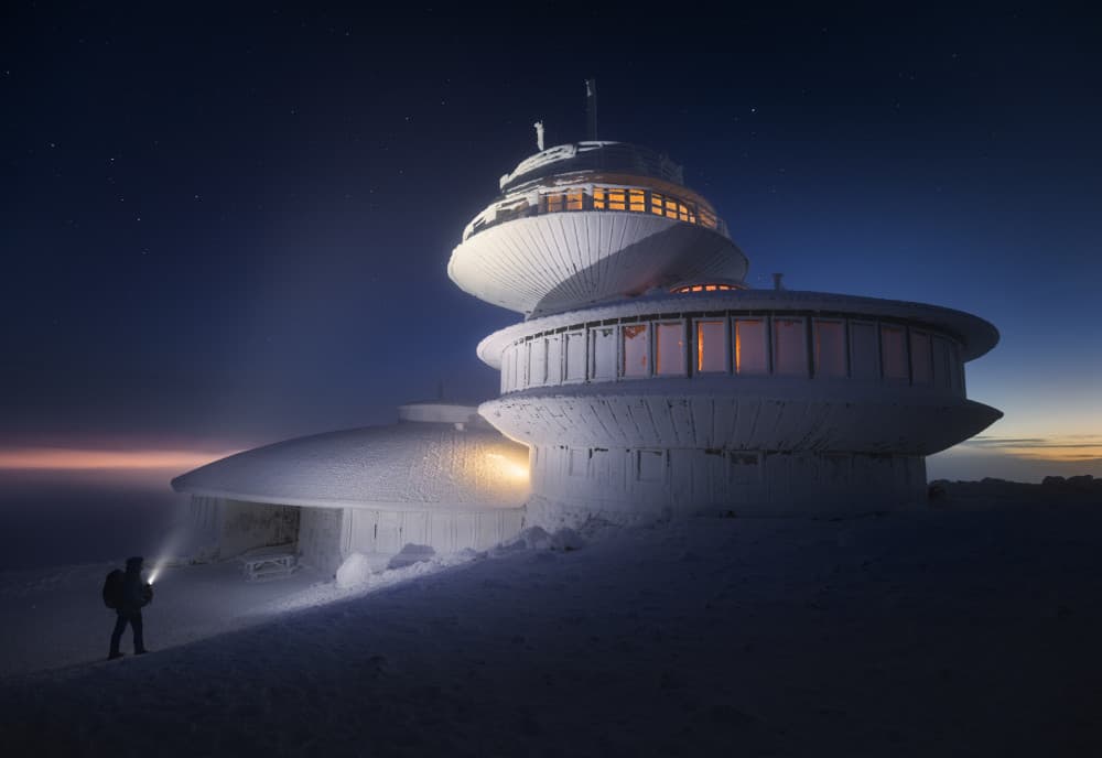 Snowy Mountain Observatory by Karol Nienartowicz — canvas wall art