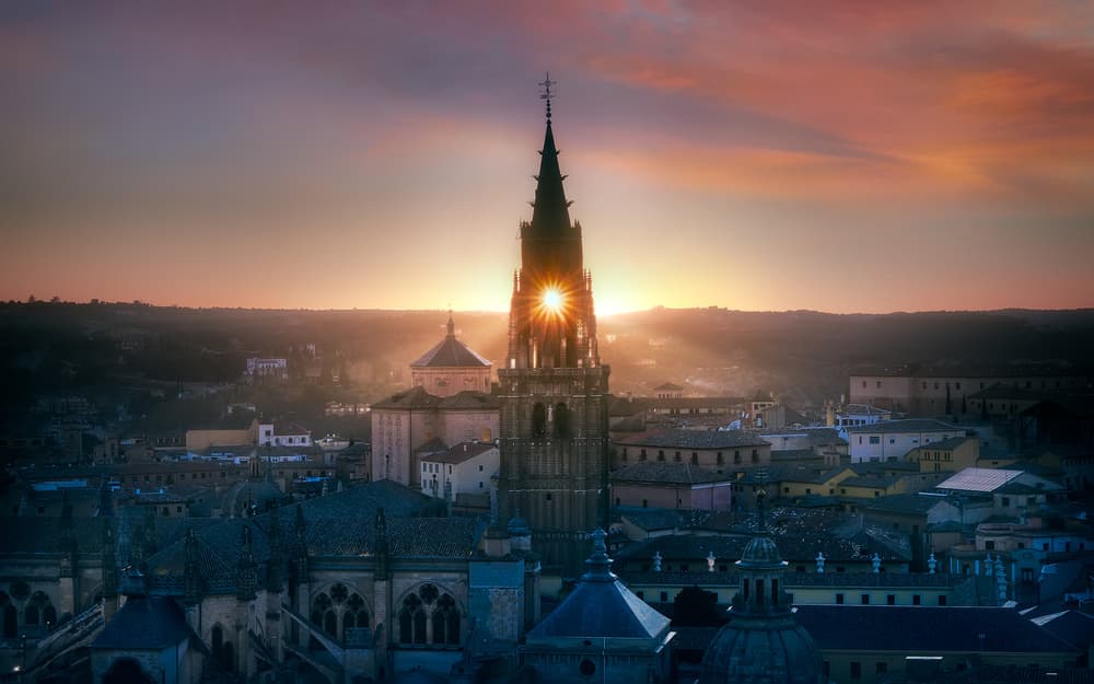 Toledo Sunset Spire by Jesús M. García — canvas wall art