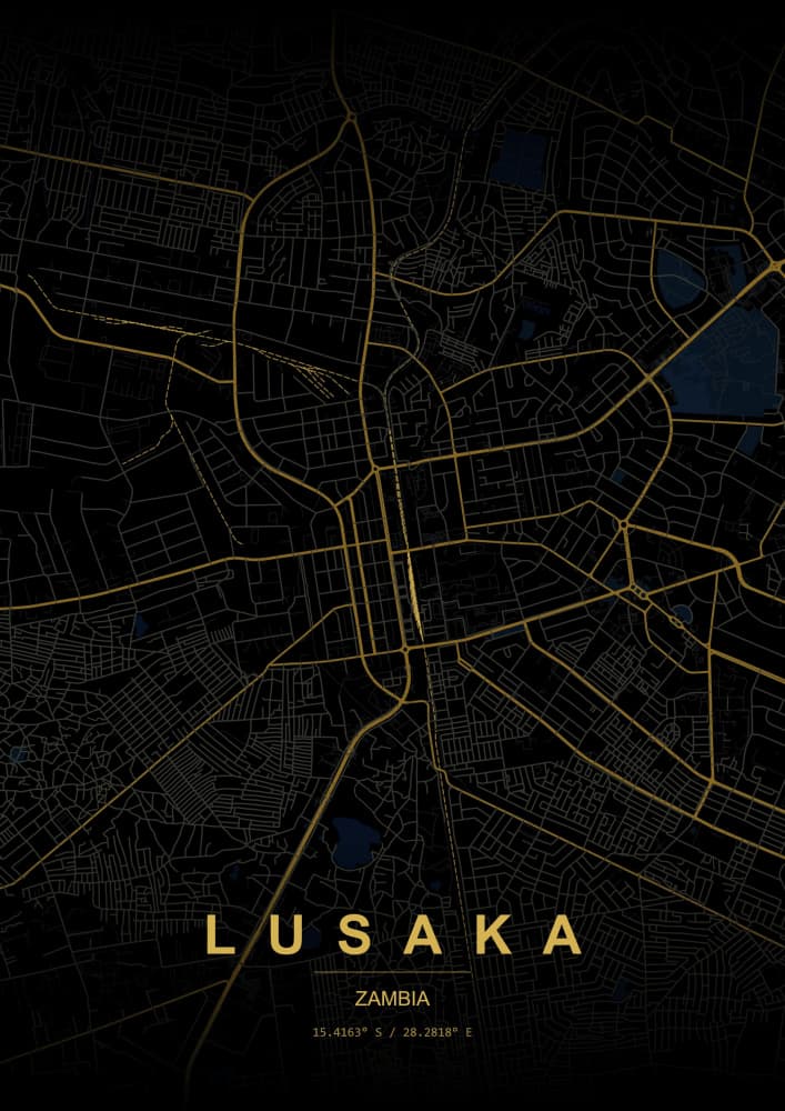 Lusaka Zambia Map by HUGO — canvas wall art