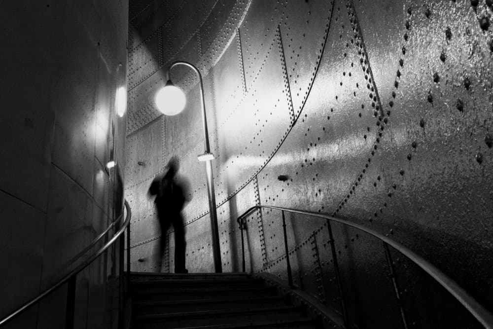 Figure on Industrial Stairs by Art Lionse — canvas wall art