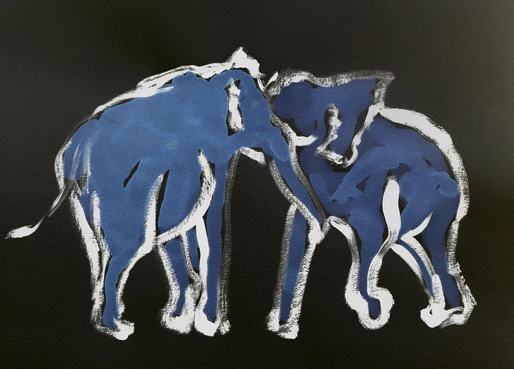 Blue Elephants Embrace by Santhosh ch — canvas wall art