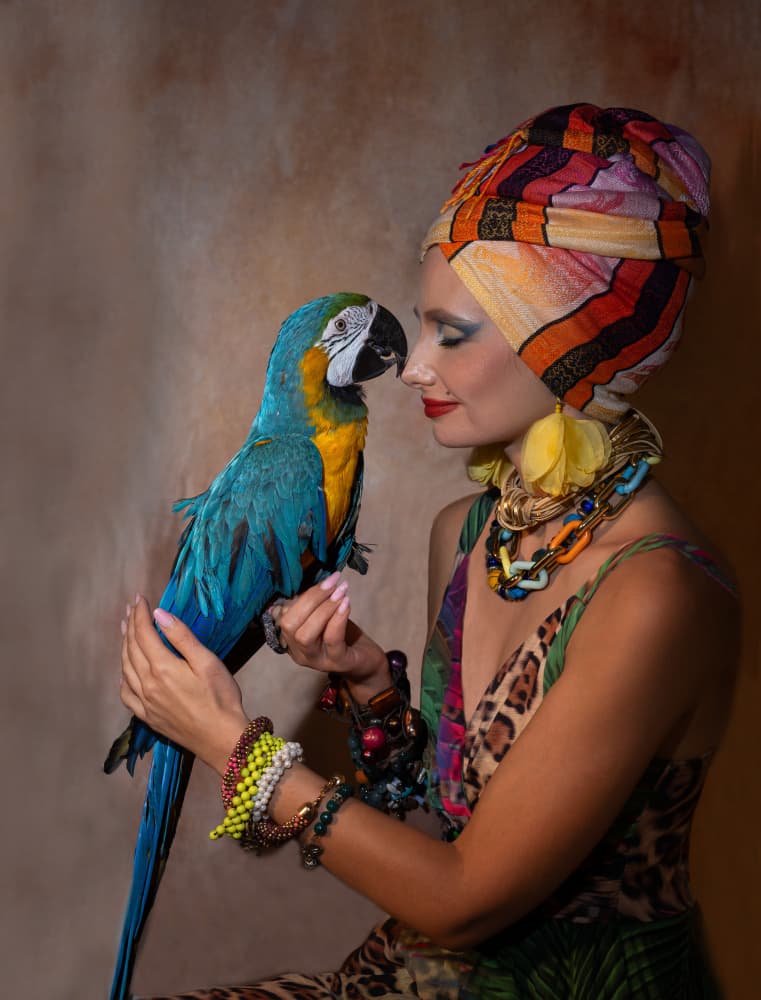 Exotic Woman Macaw by Svetlana Kirzh — canvas wall art