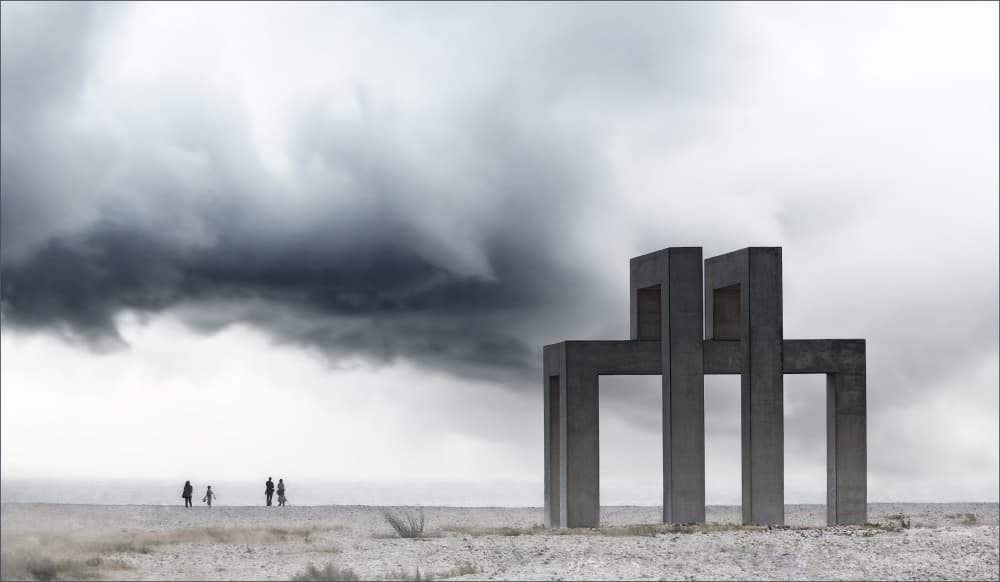 Brutalist Forms Under Storm by Gilbert Claes — canvas wall art