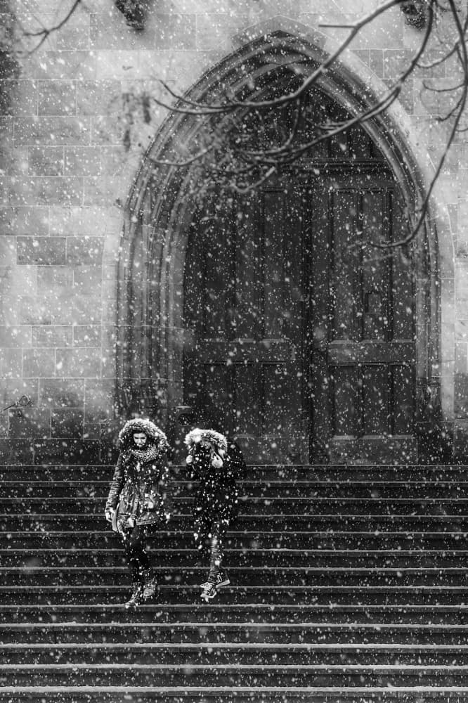 Winter Staircase Snowfall by Eiji Yamamoto — canvas wall art
