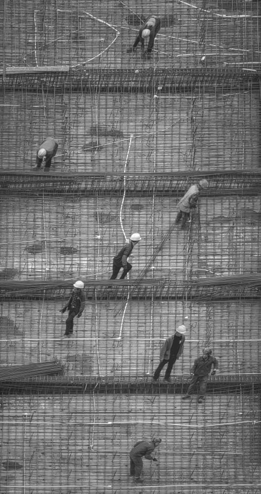 Workers On Rebar Grid by TIANQI — canvas wall art