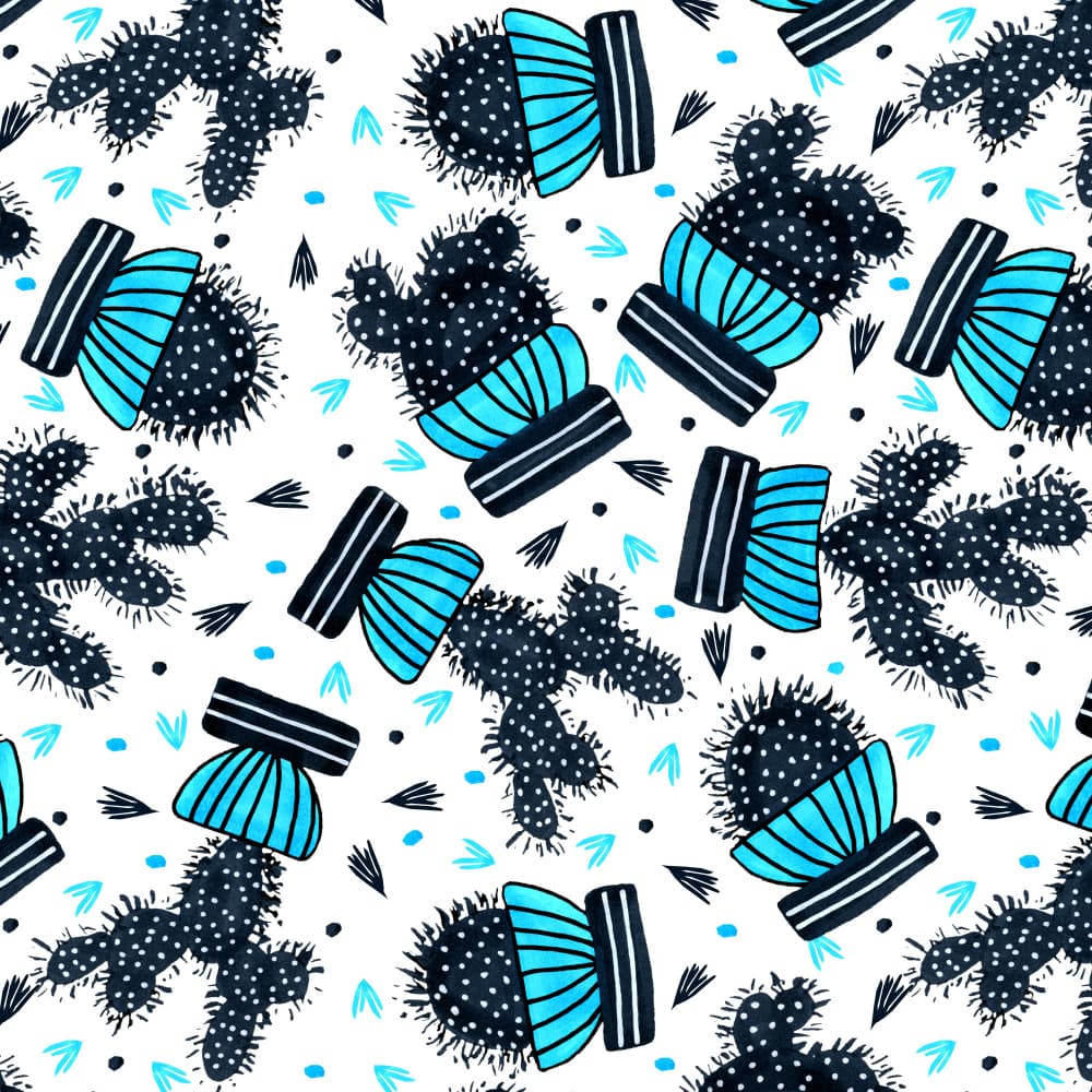 Blue Cacti Pattern by Michele Channell — canvas wall art