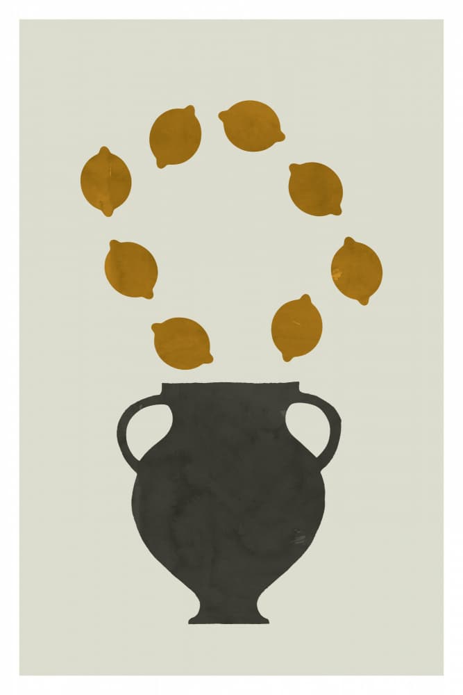 Golden Lemons Black Vase by cartissi — canvas wall art