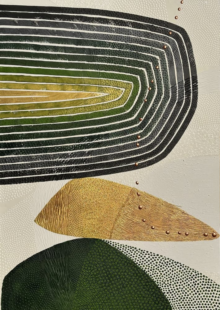 Golden Green Abstract Shapes by SAN STARLING — canvas wall art